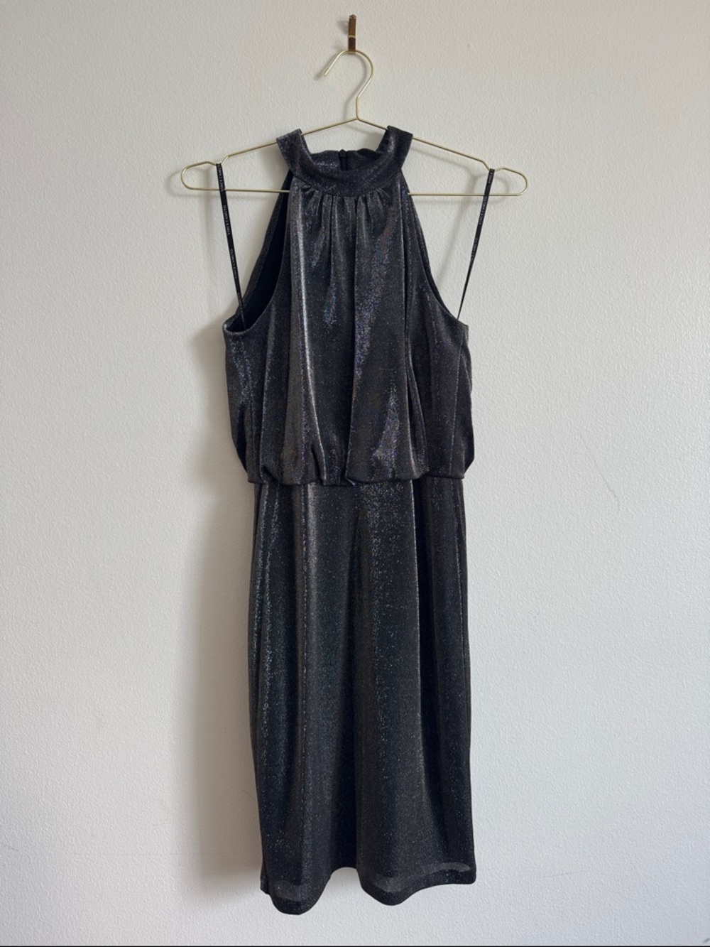 Vince Camuto Black Metallic Halter Midi Dress with Sparkle